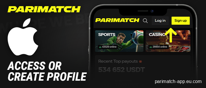 Create an account or log in on the Parimatch website
